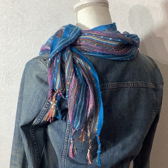 Lightweight gauze multicolor metallic sparkle fabric Summer Spring Scarf - Picture 4 of 5